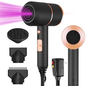 1800W Hair Dryer Portable Compact Hair Blow Dryer with Cool/Warm/Hot Wind with Diffuser Concentrator/Comb Nozzle ALCI Plug Overheat Protection for Wom (Color: Black)